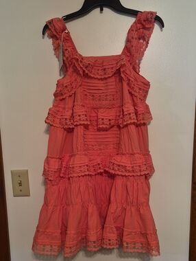 NWT Gacaky Rompy Coral Lace Tiered Boho Sundress SZ M
